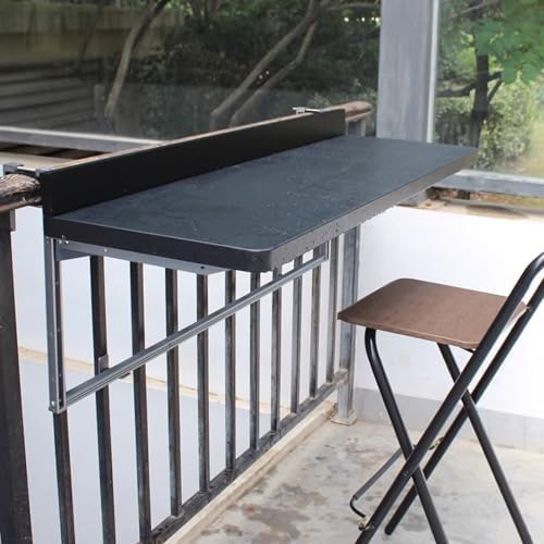 Adjustable Folding Balcony Table - Wall-Mounted Railing Table, 5-Way Height Adjustable, Space-Saving Design, 9cm Folded Width, Weatherproof for Patio & Deck Outdoor Use