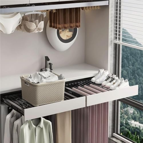 Pull-Out Laundry Drying Rack with Sliding Rail, Hidden Pants Organizer, Space-Saving Clothes Rack for Balcony, Closet & Laundry Room - Essential Laundry Accessories
