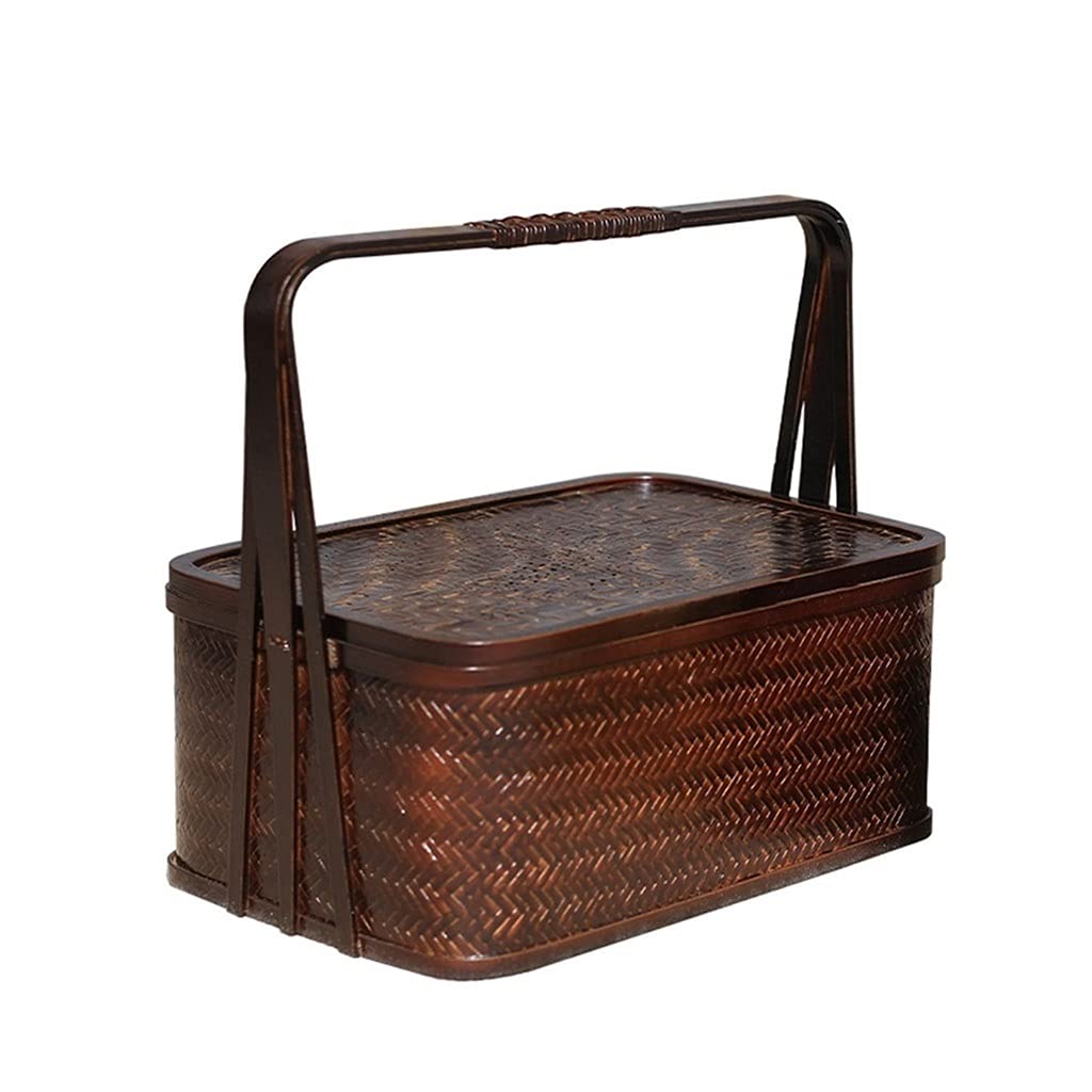 Storage Basket,Picnic basket Portable Hand-woven for 2 Person Hamper Household Fruit Outdoor