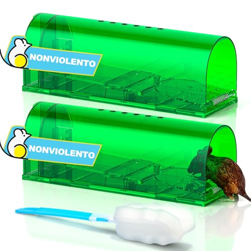 TAKRINK Trappola per Topi, Set di 2 Trappola Viva Trappola per Topi Amica degli Animali Riutilizzabile, Facile da Pulire e da Installare con Prese d'Aria per Le Esche, Giardino, Casa, Ufficio (Verde)