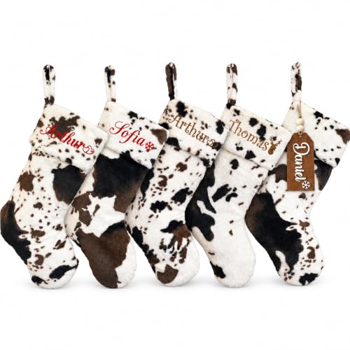 ELEGANTPARK Personalized Christmas Stocking 3 Pack Faux Fur Cow Print