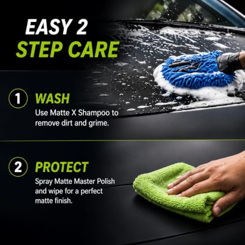 Image of CAR SAAZ Matte Care Combo Pack | MatteX Car Shampoo 1L & Matte Polish Protectant 500ml | Matte Paint Cleaner & UV Protection | Restores Matte Finish for Cars & Bikes