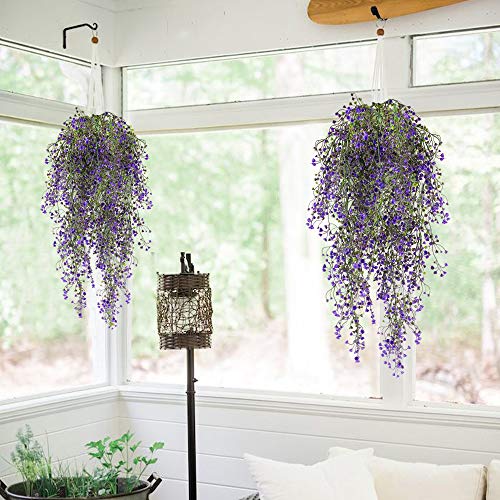Nahuaa 2Pcs 31.5 Inches Fake Hanging Vine Outdoor Artificial Hanging Plants Rattan Fences Luxuriant Wall Hang Garland Porch Patio Arch Balcony Basket Garden Party Wedding Decor Purple #TOP2
