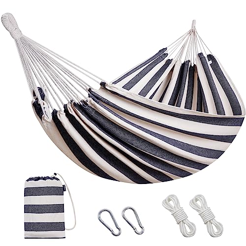 Image of INNO STAGE Brazilian Hammock with Tree Straps - Cotton Hammocks Portable Hammock with Carry Bag for Backyard, Porch, Outdoor and Indoor Use