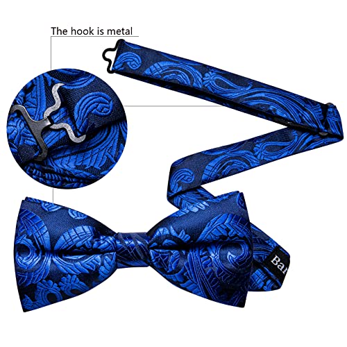 Image of Barry.Wang Paisley Striped Bow Tie for Men Silk Pre-Tied Bowtie Pocket Square Cufflinks Set Formal Wedding Party Prom