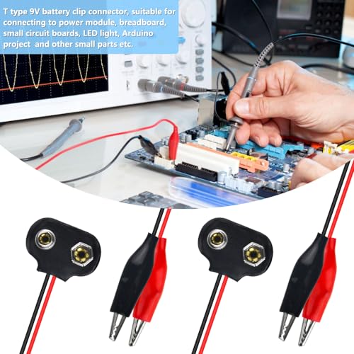 WMYCONGCONG 20 Stück 9V-Batterie-Clip-Anschluss mit zwei Krokodilklemmen 9V-Batterieanschluss auf zwei Krokodilklemmen Kabel 15 cm
