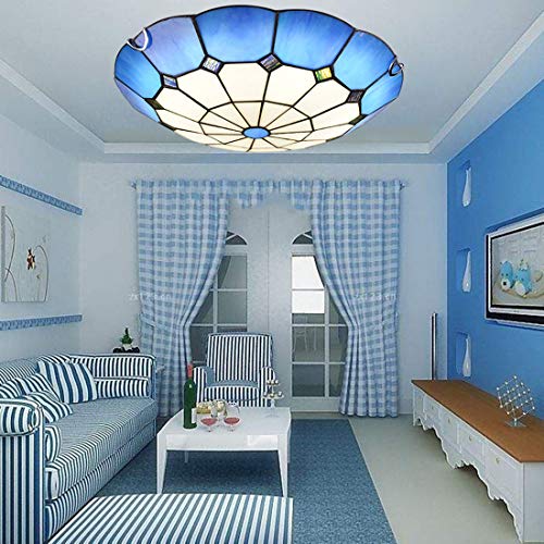 Plafonnier LED bleu méditerranéen en vitrail 30cm 6000K