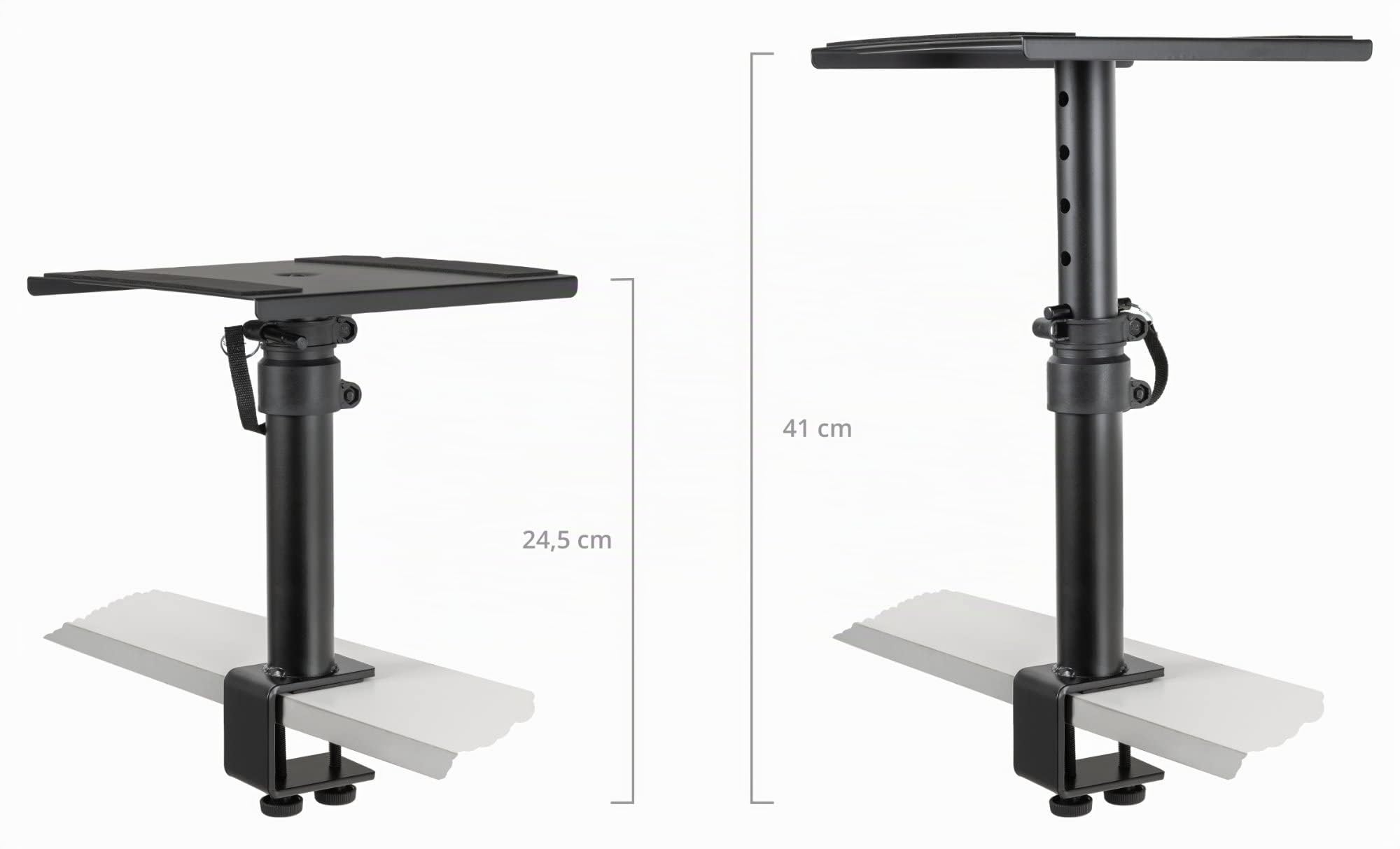 Pronomic SLS-36K BK Soportes de Mesa con Abrazadera para Monitores de Estudio, Ahorra Espacio, Ajustable 24.5-41.5 cm, Superficie con Tiras de Cierre, Color Negro.