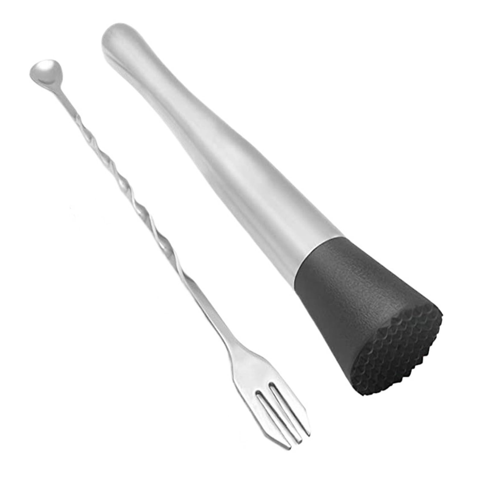 8-Zoll-Edelstahl-Cocktail-Stößel und Rührlöffel, Barkeeper-Werkzeug-Barzubehör-Set for die Hausbar(C)
