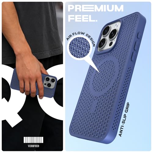 Image of Pikkme Back Cover for iPhone 15 Pro Max | Honeycomb Cooling Design | Silicone Heat Dissipation | Mag-Safe Compatible | Shockproof Camera Protection Bumper Case (Blue)