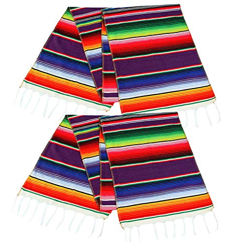 Aneco 2 Pack 14 by 84 Inches Mexican Table Runner Mexican Serape Blanket Cotton Colorful Fringe Table Runners for Mexican Wedding Party Kitchen Outdoor Decorations