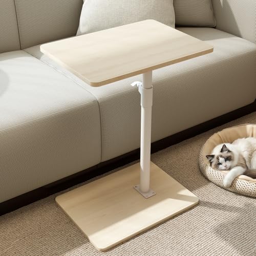Image of YUHFERA Sofa Armrest Tray Table for Couch - 360 Swivel Height Adjustable End Table for Small Spaces, Snack Side Table for Bed or Chair with Phone & Tablet Slot (Oak, Enlarged)