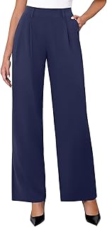 Womens Wide Leg Dress Pants Stretchy High Waisted Work Pants Business Casual Office Trousers with Pockets