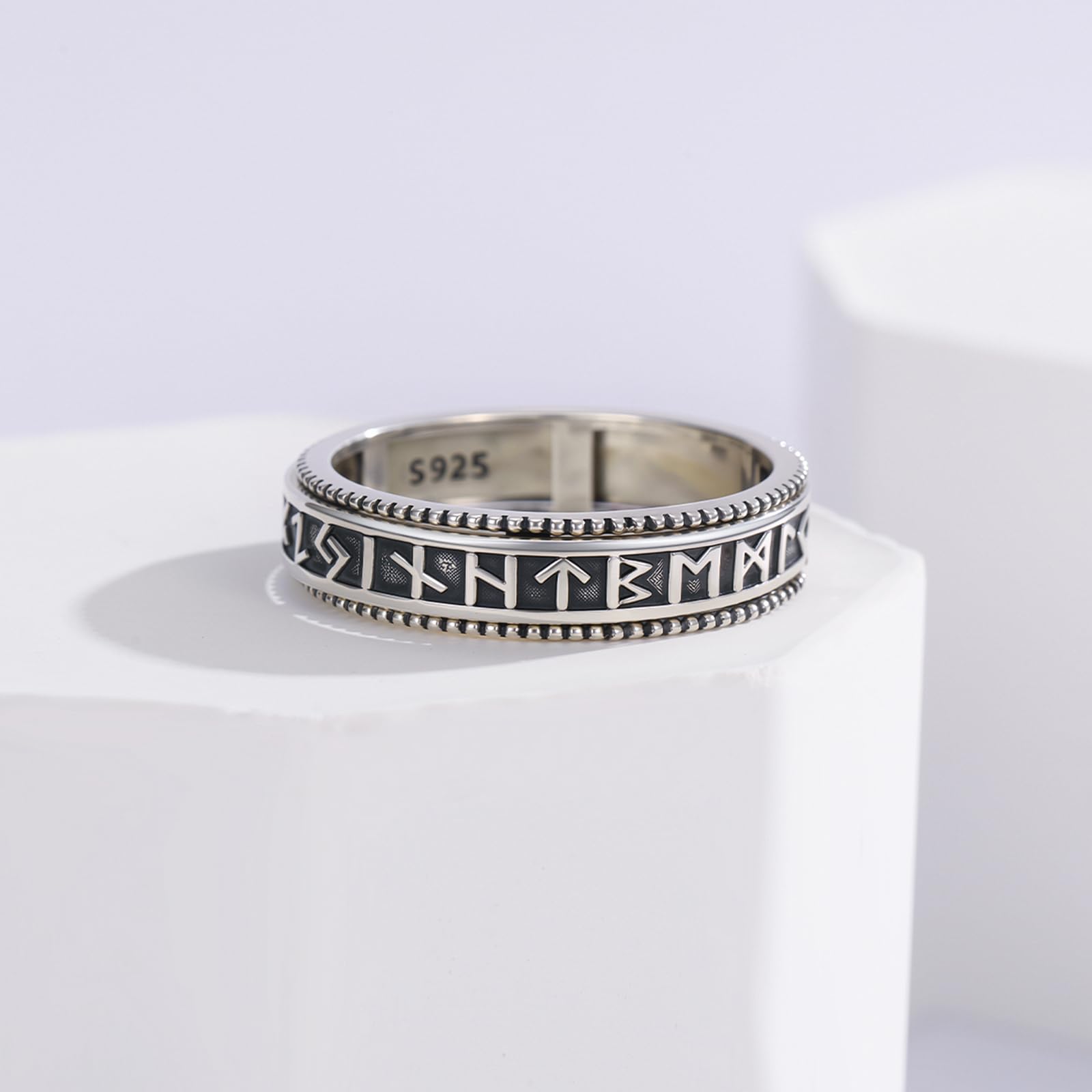 Fidget Ring für Herren Damen 925 Sterling Silber Wikinger Rune Ringe Vintage Ring Amulett Oxidiert Nordischer Wikinger Schmuck für Herren Damen Männer Frauen