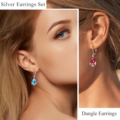 Dangle Earrings for Women Multicolor Crystal Drop Earrings Set Leverback Teardrop Earrings 925 Silver and Gold Hypoallergenic Fashion Cubic Zirconia Dangle Earrings Trendy Jewelry Gifts for Women2