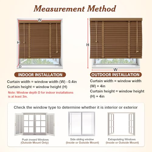 2" Slats Wood Blinds for Indoor Windows, Custom Wood Window Blinds, Wooden Venetian Horizontal Blinds & Shades for Indoor Windows, Office, Living Room, Bedroom