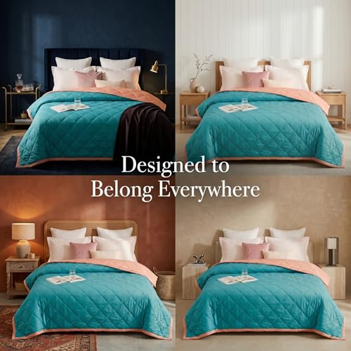 Image of VAS COLLECTIONS Double Bed Microfiber Comforter 80x90 Inch | Reversible AC Comforter | Soft Quilted Lightweight Blanket | 180 GSM All Season Comforter | Vibrante Colour Collection, Lagoon Blue