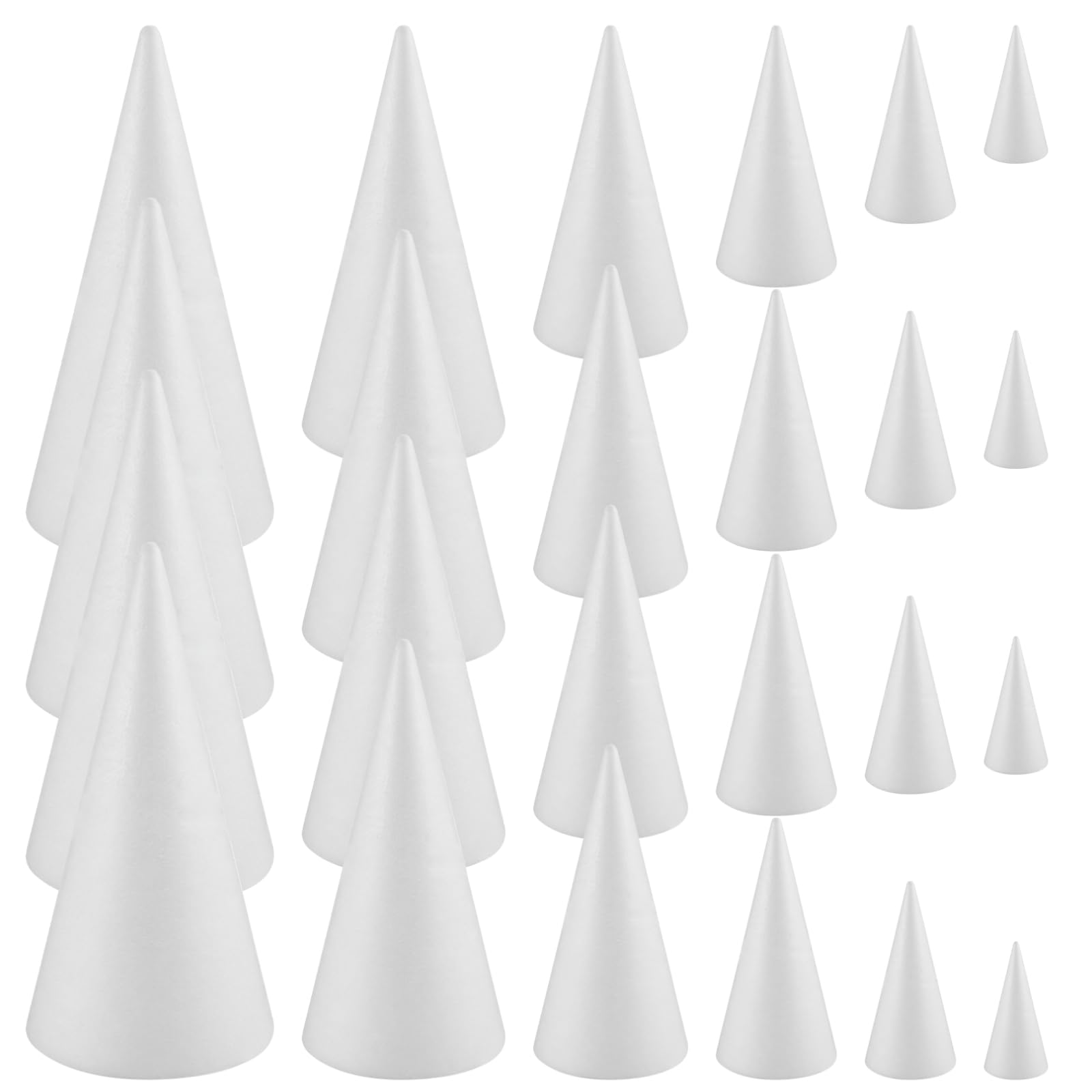 Lot de 24 cônes en mousse pour loisirs créatifs, cônes en polystyrène pour projets DIY de sapin de Noël, bricolage, décoration de saison, matériau EPS léger à personnaliser facilement