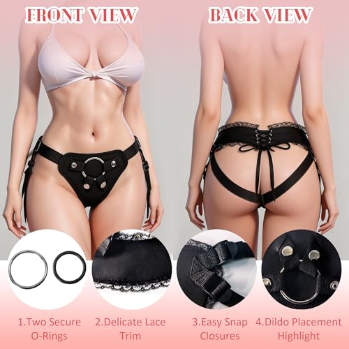 Image of Strap On Wearable Harness for Dildo Play, Adjustable Waist & Hip Strap-On Dildo Holder with Interchangeable Metal O-Rings for Women Men Lesbian Gay Couples Vaginal & Anal Play (Black)