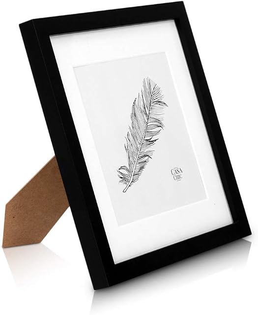 Classic by Casa Chic - Solid Wood 10x10 inch (25x25 cm) Square Photo Frame - Black - Mount for 7x7 inch (18x18 cm) Picture - Tempered Glass