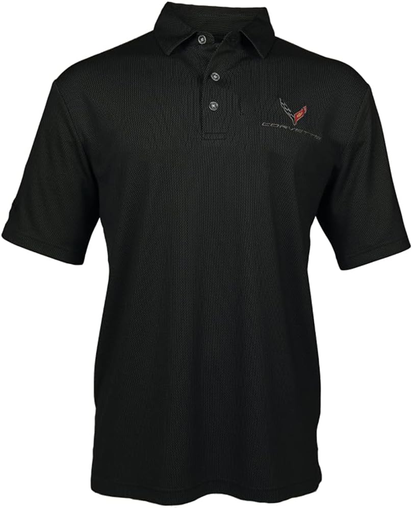C8 Corvette Next Generation Men's Polo Shirt with Embroidered Logo (Large, Black)