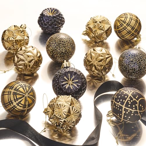 Valery Madelyn Weihnachtsschmuck für Weihnachtsbäume - 16er Set in Schwarz und Gold - bruchsichere Luxus Hängekugeln 6cm für Weihnachts… – Ansicht 4