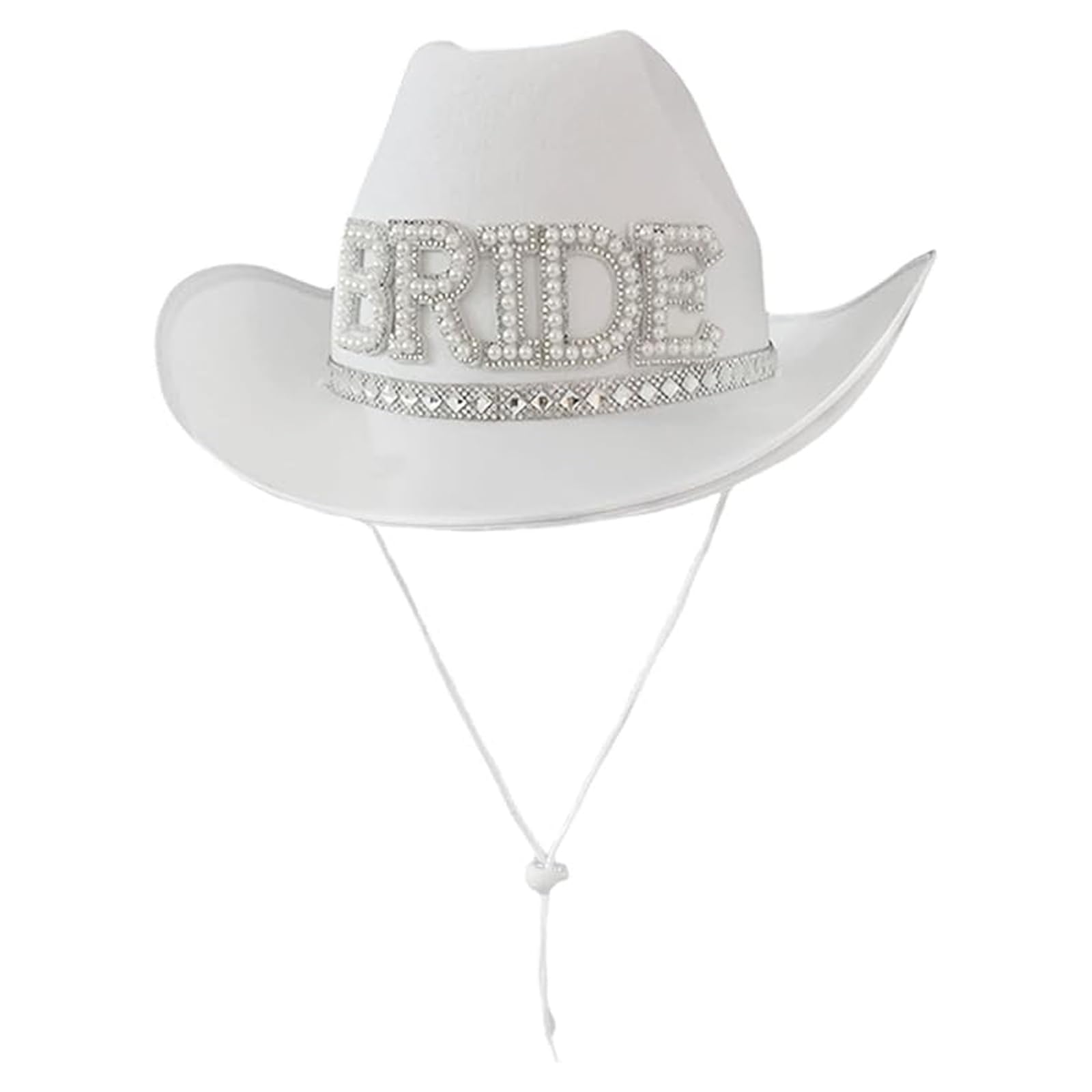 Blo2biro Women's White Rhinestone Cowboy Hat, Bride & Cowgirl Wide Brim Fedora, Beach Sun Hat, Bride Cowboy With Adjustable Strap, For Wedding Bridal Shower Decoration Role Play Cosplay