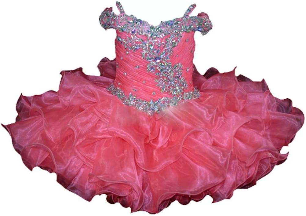 Baby Girls' Off The Shoulder Rhinestones Toddler National Pageant Cupcake Dresses