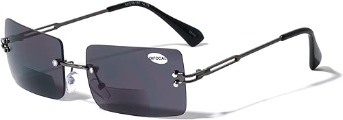 Miniatura 7 de Gafas de sol de lectura BIFOCAL para exteriores de metal sin montura - Gafas de lectura rectangulares de moda tintadas