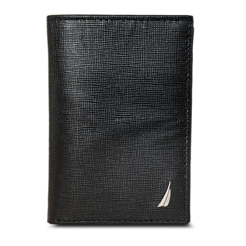 Image of Nautica Men's Trifold Wallet | RFID Blocking Protection | ID Window | Card Slots | Genuine Leather | Durable