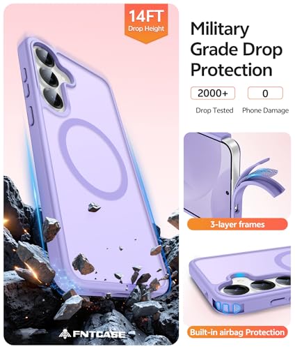 Image of FNTCASE for Samsung Galaxy S25 /S24 Case: Galaxy S24 /S25 Phone Case [Fit with Magsafe] Translucent Matte Case [Screen Protector] Military Grade Shockproof Protective Phone Cover-Light Purple