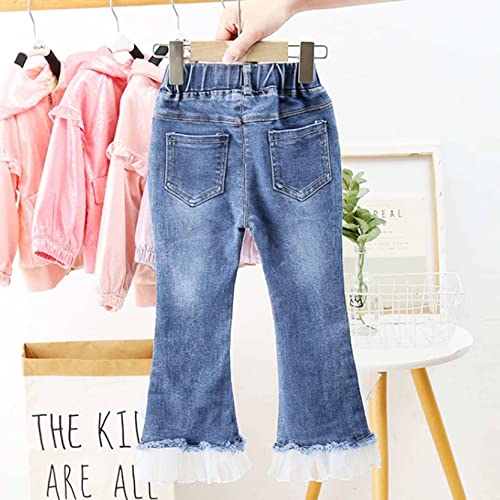 Toddler Girls Skinny Ripped Flare Bell Bottom Jeans Ruffle Hem Denim Pants for Casual Wear2