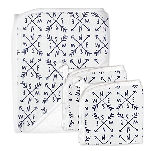 Image of HonestBaby 3-Piece Organic Cotton Hooded Towel & Washcloth Set, Compass, One Size