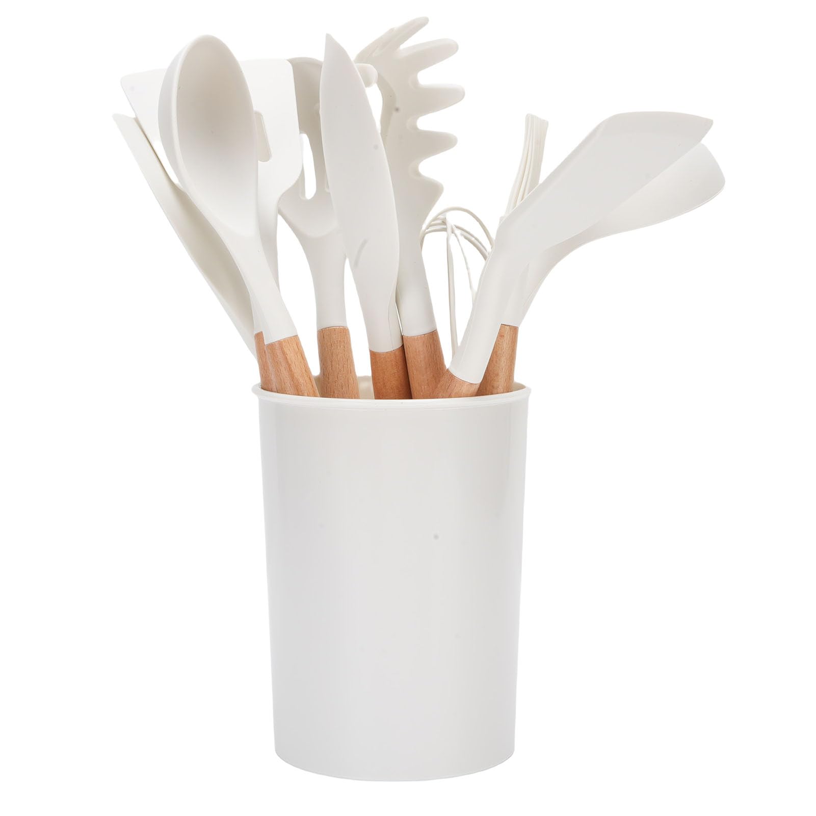 Ensemble d'Ustensiles de Cuisine en Silicone, 12 Pièces, Ustensiles de Cuisine Antiadhésifs Résistants à la Chaleur avec Manche en Bois, Ensemble de Spatules en Silicone Souple pour