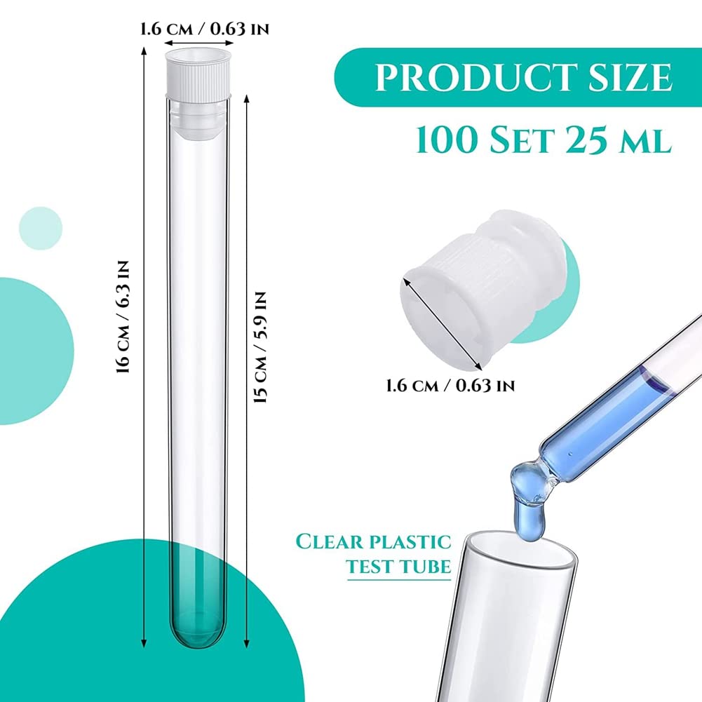 100 provette trasparenti con coperchi tubo in plastica da 25 ml, flaconi in plastica da 16 x 150 mm, per esperienze scientifiche articoli per feste