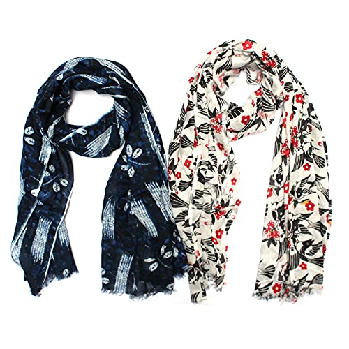 Image of Women's Trendy floral Printed Rayon Stoles Multicolour (Pack of 2)