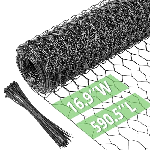 Image of Chicken Wire 16.9 in x 590.5 in Poultry Wire Netting Hexagonal Galvanized Mesh Garden Fence Barrier for Pet Rabbit Chicken Fencing with 100 Pcs Cable Zip Ties(PVC-Coated)