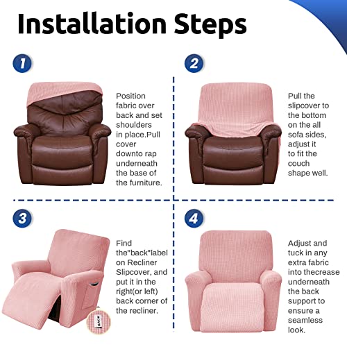 Kekuou Recliner Chair Covers Lazy Boy Recliner Covers Stretch Couch Cover Slipcovers 1 Piece Furniture Protector With Elastic Bottom For Dog,Kids.(Recliner, Dusty Pink) #TOP4