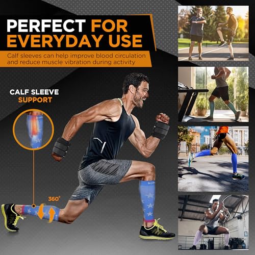 Image of Premium Calf Compression Sleeve 1 Pair 20-30mmHg Strong Calf Support Graduated Pressure for Sports Running Muscle Recovery Shin Splints Varicose Veins Doc Miller (Flag, Medium) | Graduated Support for Running, Shin Splints, Calf Strain, Knee High, Small to 6XL Plus Size