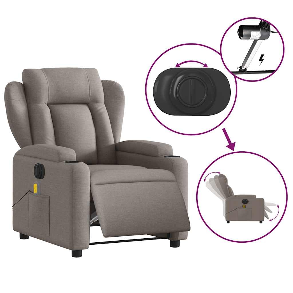 Genérico Sillón reclinable de Masaje eléctrico Tela Gris Taupe,Sillas,Sillones-3204478