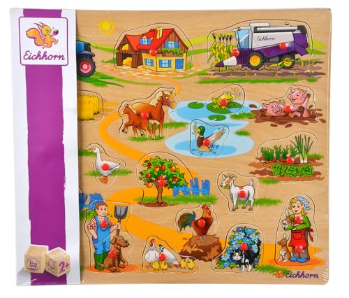 Eichhorn Steckpuzzle Bauernhoftiere - 40x35 cm großes Holzpuzzle mit verschiedenen Tieren zum Zuordnen, fördert Formenlernen und Motorik, 3-sort., aus FSC zertifiziertem Holz, ab 2 Jahren