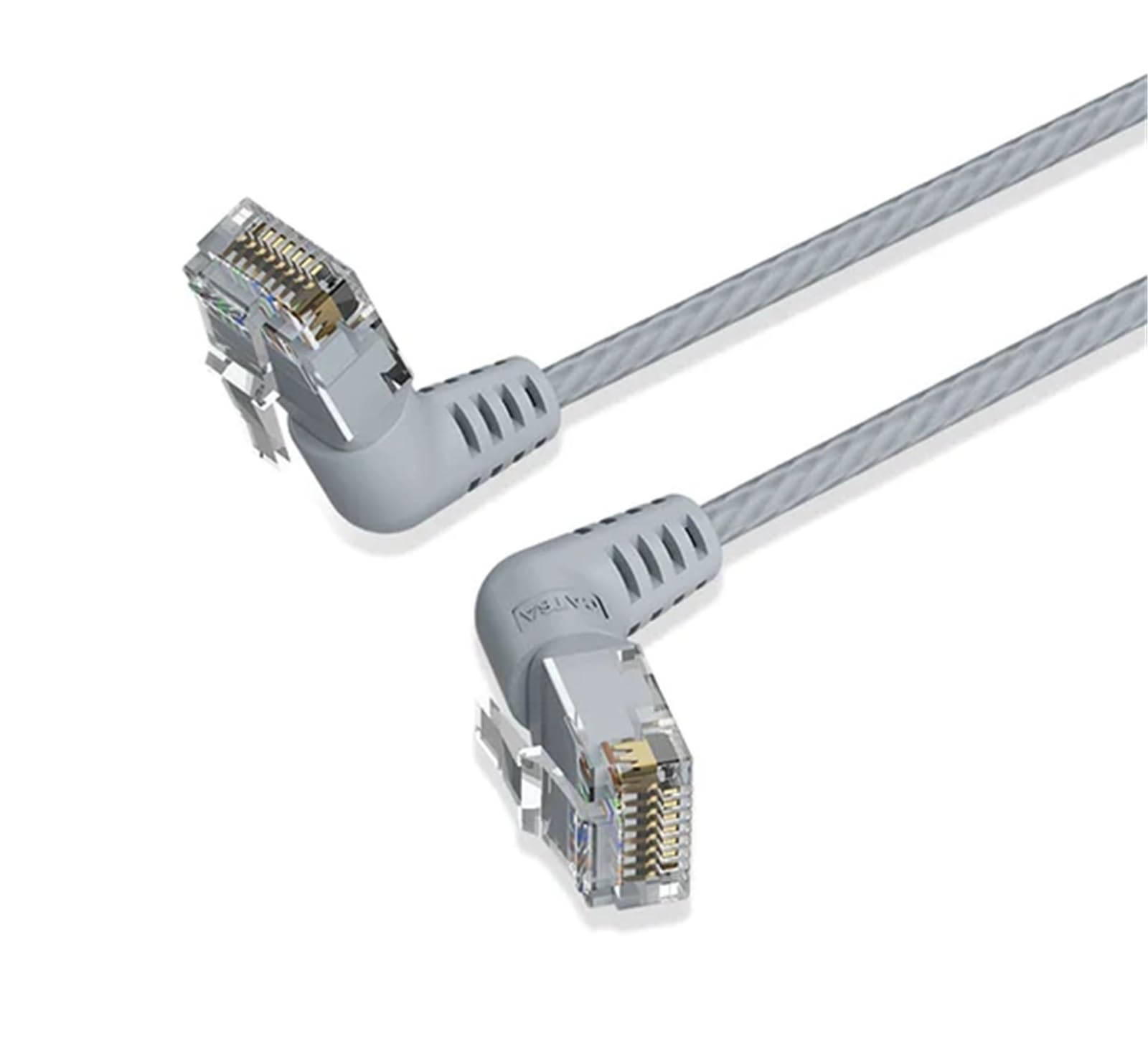 VENTION Cat.6A UTP Ethernet Patch Cable 10Gbps Transmission Rate Right Angle and 360 Rotate plug Oxygen-free Copper (Grey, 1 M)