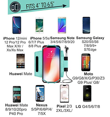 360° Rotatable Cell Phone Arm Holder For Iphone Xr, Xs Max, 8, 8 Plus, 7, 6, Samsung Galaxy A8, S9, S8, S6 Edge, Note, Lg; Sports Running Armband For Men & Women With Free Extender Strap (Turquoise) #TOP2