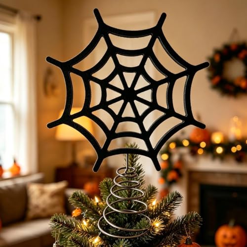 Telaraña de árbol de Halloween con luces LED para decoración de ventanas 4