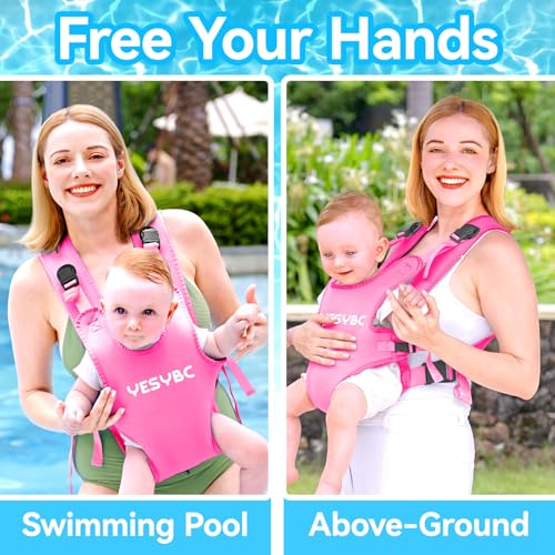Image of Baby Carrier, Dual-Use Adjustable Baby Sling Support Infant Chest Holder with Drawstring Backpack for Newborn to Toddler 13-33 lbs Swimming Pool Beach Land (Pink)