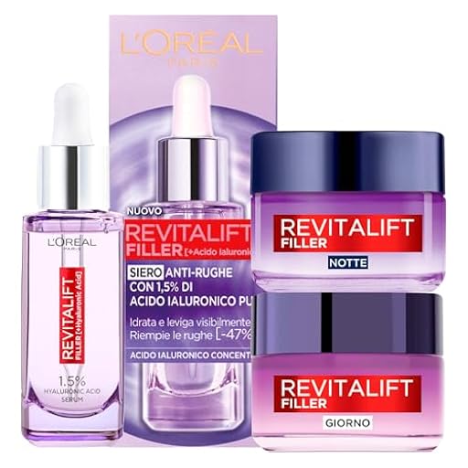 L´Oréal Paris Revitalift Filler - Kit de sérum antiarrugas rellenador e hidratante 30 ml, tratamiento antiedad reafirmante de 50 ml y tratamiento facial noche rellenador con ácido hialurónico de 50 ml | Ya disponible en tu tienda friki favorita! En mundofriki.es! L´Oréal Paris Revitalift Filler - Kit de sérum antiarrugas rellenador e hidratante 30 ml, tratamiento antiedad reafirmante de 50 ml y tratamiento facial noche rellenador con ácido hialurónico de 50 ml | Ya disponible en tu tienda friki favorita! En mundofriki.es!