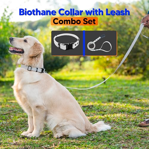 Image of Adil'S Waterproof Leash and Collar Combo Set - Adjustable & Breathable Biothane Collar with Leash Suitable for Medium & Large Size Dogs (Lease 5Ft),White, M