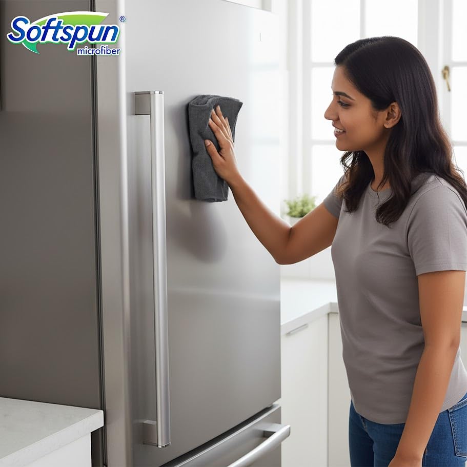 Image of SOFTSPUN Microfiber Cleaning Cloths, 5pcs 40x40cms 340GSM Grey! Highly Absorbent Lint and Streak Free Multi -Purpose Wash Cloth for Kitchen Window Stainless Steel Silverware.