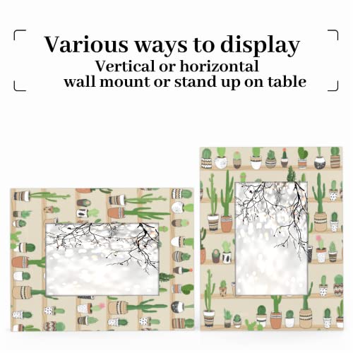 Auuxva Picture Frames 5X7 For Wall Decor, Cute Tropical Flower Cactus Pattern Picture Frame With Stand Hanging Wood Photo Frame Collage For Table Top #TOP3