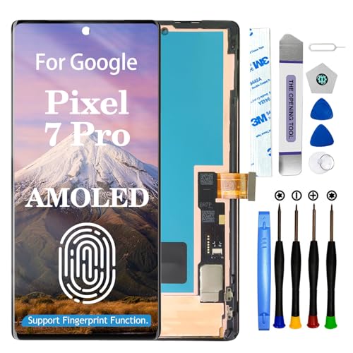 AMOLED for Google Pixel 7 Pro LCD Screen Replacement for Google Pixel 7 Pro LCD Display Touch Screen Display Assembly Repair Kits with Frame GP4BC GE2AE (with Fingerprint Function)